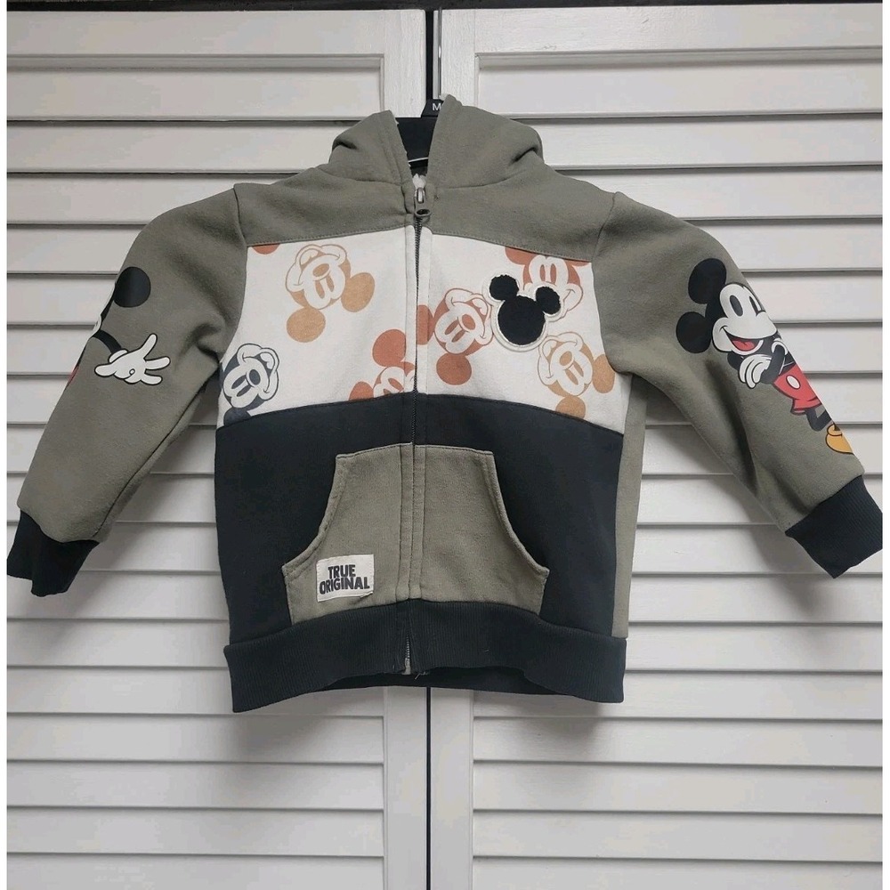 Disney Mickey Mouse Toddler Kids SZ 3T  Zip Up Hoodie Colorblock Black Khaki